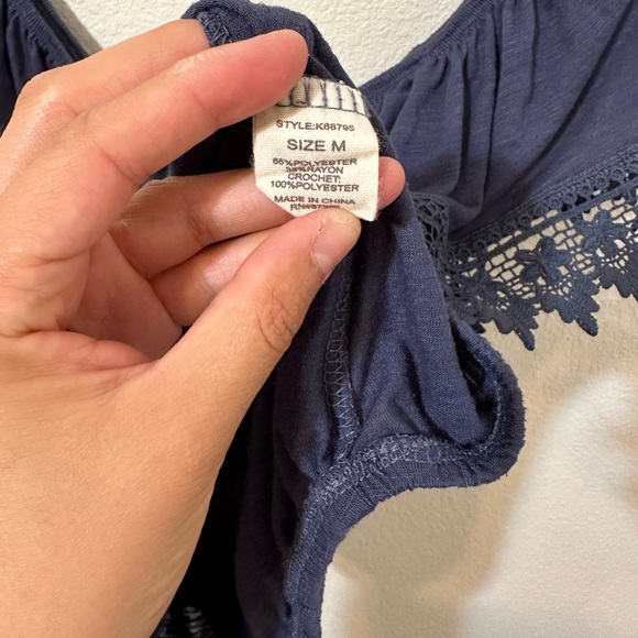 EUC PAPER + TEE Off The Shoulder Lace Trim Navy Blouse - Picture 4 of 5